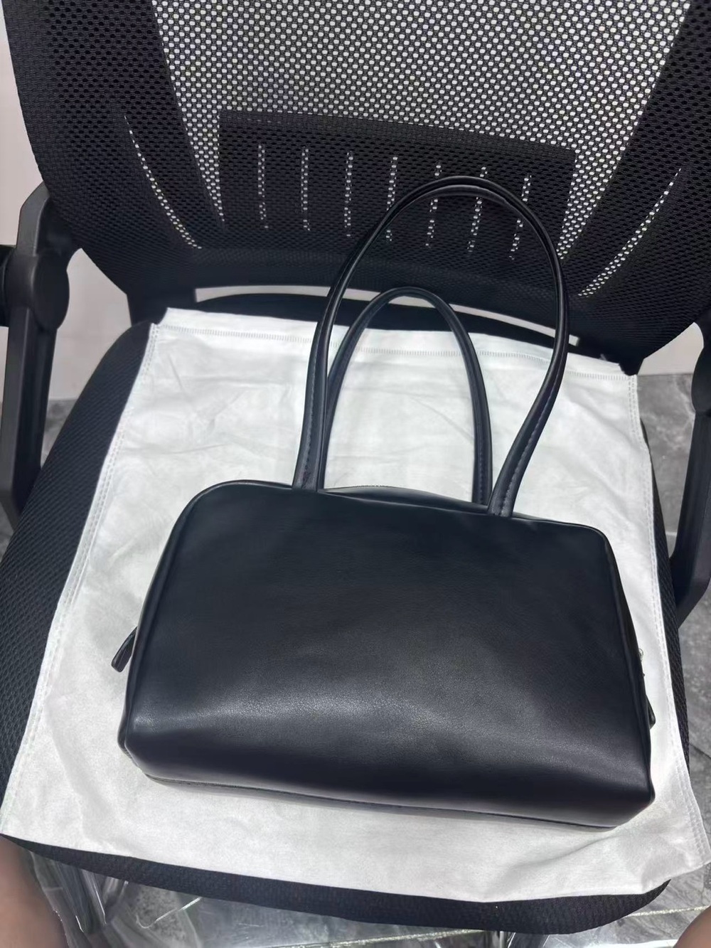 Structured Black Leather Top-Handle Briefcase Tote